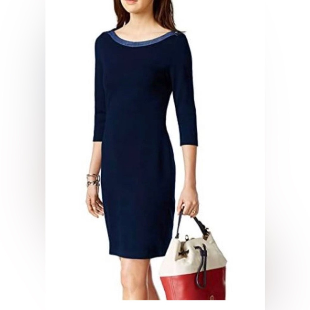 Tommy Hilfiger Ladies Nautical Scoop Neck 3/4 Sleeve Jersey Dress -small